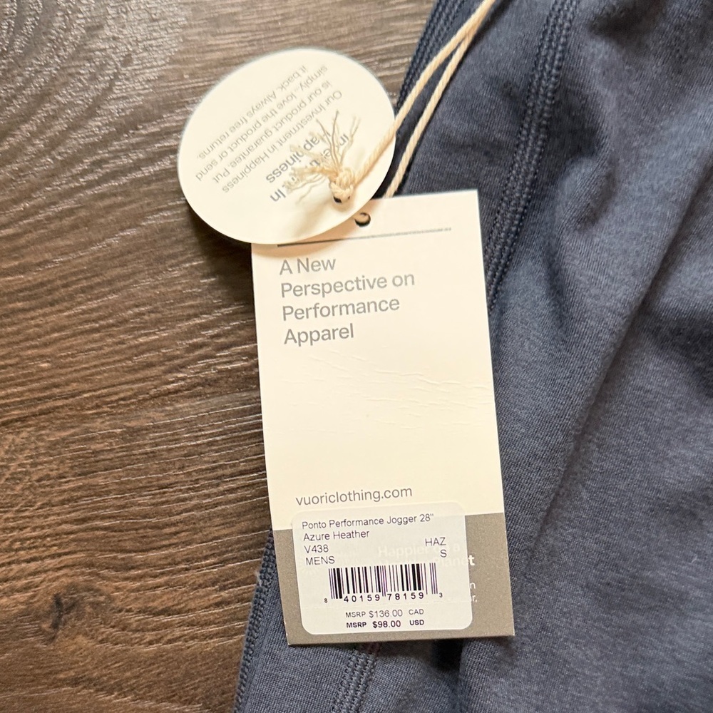New Men’s Vuori Ponto Performance Jogger 28in Pants in Azure Heather Small - Picture 2 of 3